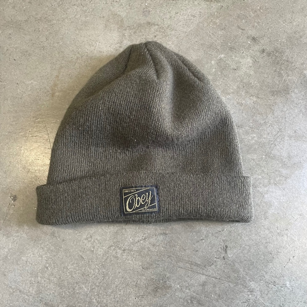 Obey Propaganda Cuffed Beanie Hat Olive Green Ribbed Knit Streetwear Mens Womens